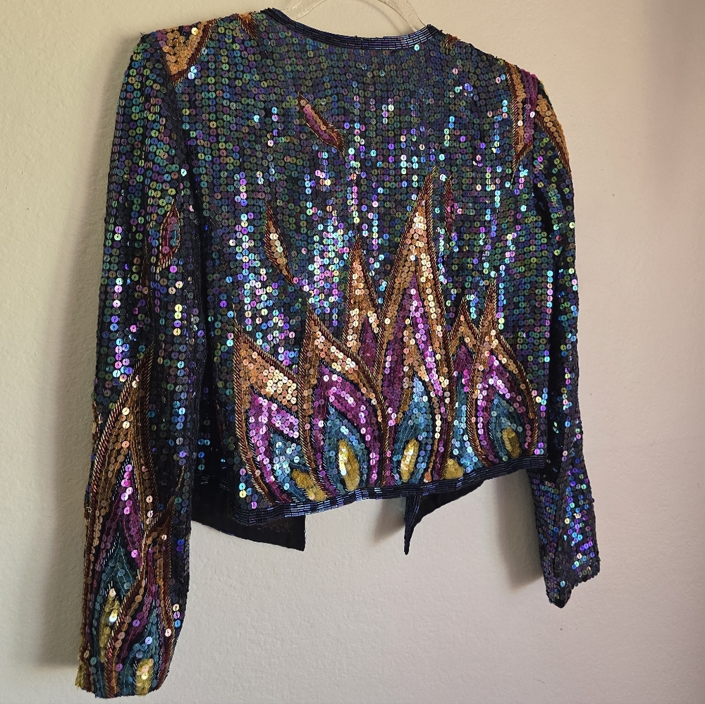❤️‍🔥1970's Fire & Flames Sequined Bolero Cropped Evening Jacket By JACK BRYAN🔥 - Picture 13 of 16